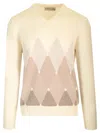 Ballantyne Double Yarn Cashmere Diamond Sweater Knitwear White