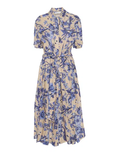 Ballantyne Floral Print Belted Shirt Dress In Brown