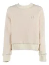 Ballantyne Relaxed-fit White Sweater With Ribbed Neckline In Neutral