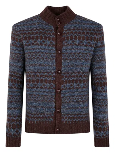 Ballantyne Textured Knit T Neck Cardigan Sweater In Yellow