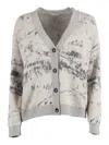 Ballantyne Fine Knit V-neck Cardigan With Button-down Front In Gray