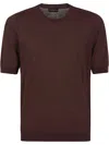 Ballantyne Brown Crew Neck T-shirt With Ribbed Detailing In Braun