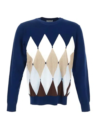 Ballantyne Geometric Pattern Sweater In Blue