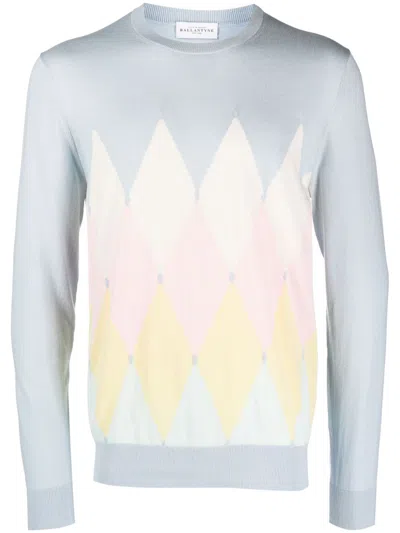 Ballantyne Geometric-print Fine-knit Jumper In Blue