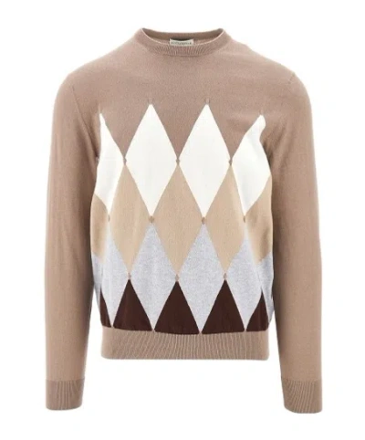 Ballantyne Geometric-print Fine-knit Jumper In Nude