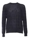 Ballantyne Textured Black Crew Neck Pullover In Blue