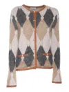 Ballantyne R Neck Cardigan In Brown