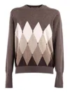 Ballantyne Lozenge Cashmere Crewneck Sweater In Brown