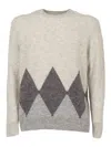 Ballantyne Classic Crew Neck Pullover In Subtle Argyle Pattern In Gray
