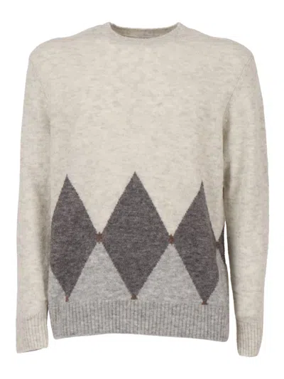 Ballantyne Diamond-pattern Crew-neck Sweater In Gray