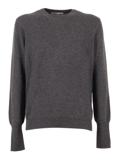 Ballantyne Round Neck Cashmere Pullover With Ribbed Details In Brown