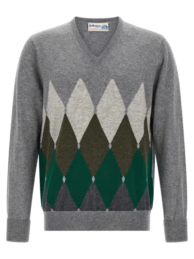 BALLANTYNE GREY ARGYLE PATTERN SWEATER