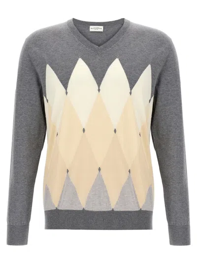 BALLANTYNE GREY ARGYLE SWEATER