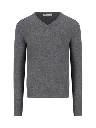 Ballantyne Grey Cashmere V-neck Sweater In Multi