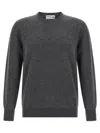 Ballantyne Ribbed Hem Cashmere Sweater With Long Cuffed Sleeves In Gray