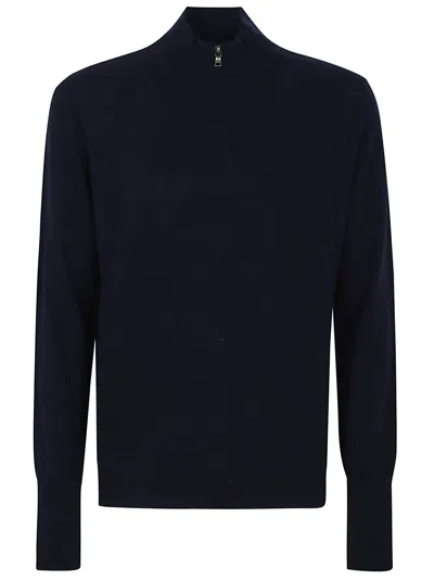 Ballantyne Half-zip Cashmere Pullover With Ribbed Detailing In Blue