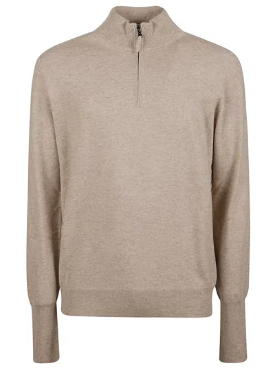 Ballantyne Half-zip High-collar Ribbed Cashmere Sweater In Neutral