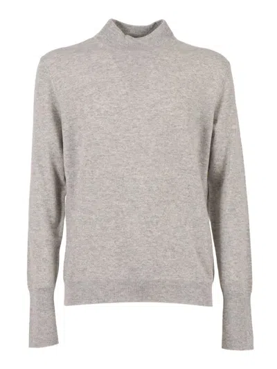 Ballantyne High Neck Cashmere Pullover With Ribbed Cuffs In Gray