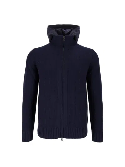 Ballantyne Hooded Elbow-patch Cardigan In Blue