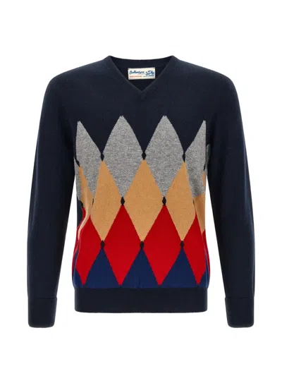 Ballantyne Intarsia-knit V-neck Sweater In Blue
