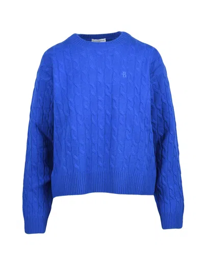Ballantyne Intricate Cable Knit Crewneck Sweater Crafted From 100% Wool In Blue