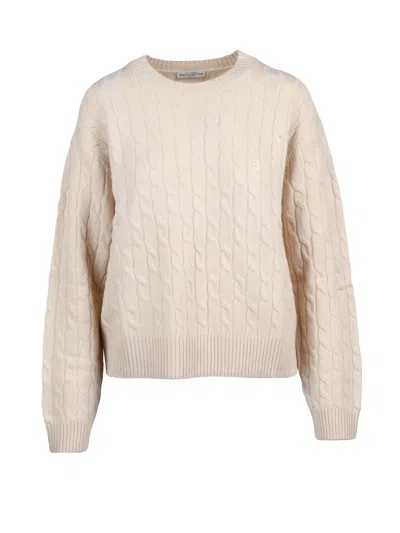 Ballantyne Intricate Cable Knit Crewneck Sweater In Natural Wool In Neutral