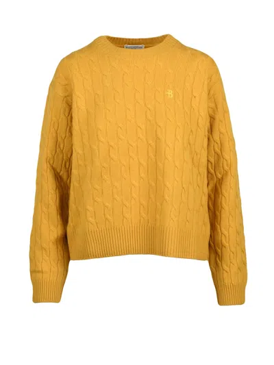 Ballantyne Intricate Knit Crew Neck Sweater In Pure Wool In Yellow