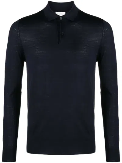 Ballantyne Jersey-wool Long-sleeved Polo Shirt In Blue