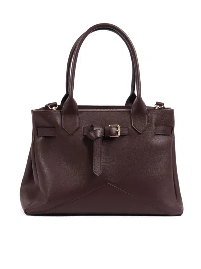 Ballantyne Medium Structured Gold-buckle Leather Top-handle Bag In Brown