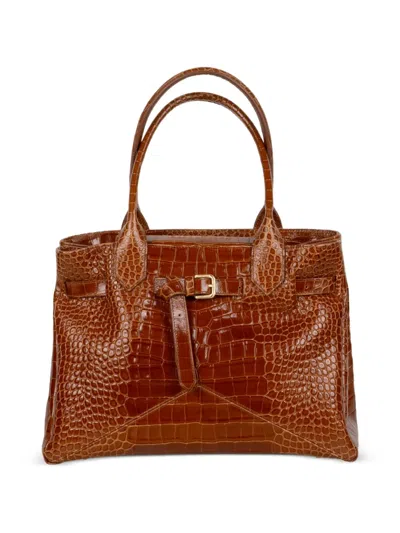 Ballantyne Kate Buckle Embossed Leather Shoulder Bag In Brown