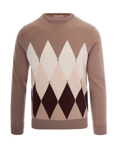 Ballantyne Lightweight Knit Sweater With Distinctive Diamond Pattern In Brown