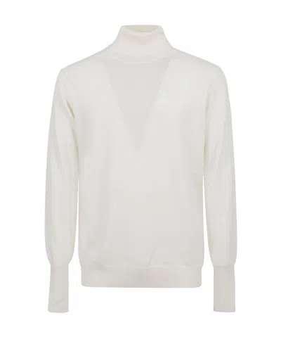 Ballantyne Logo-embroidered Roll-neck Cashmere Jumper In White