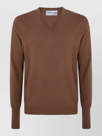 Ballantyne Long Sleeve V Neck Knit Sweater In Transparent