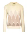 Ballantyne Double Yarn Cashmere Diamond Sweater Knitwear White In Nude