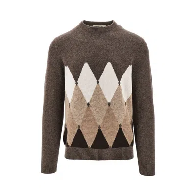 Ballantyne Lozenge Cashmere Crewneck Sweater In Brown