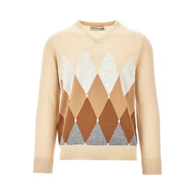 Ballantyne Argyle-pattern V-neck Sweater In Neutral