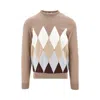 Ballantyne Lozenge Cotton And Cashmere Sweater In Beige