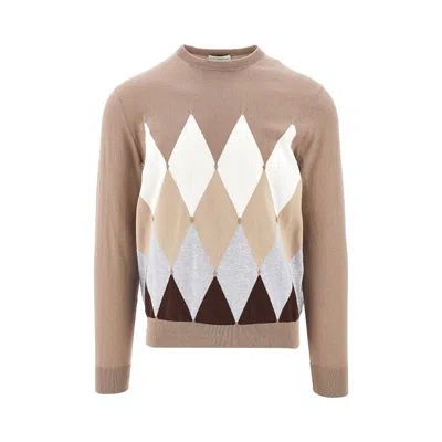 Ballantyne Lozenge Cotton And Cashmere Sweater In Beige