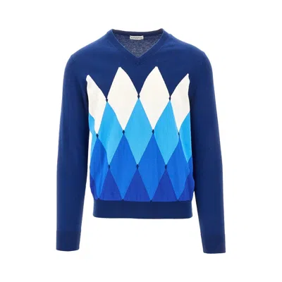 Ballantyne Lozenge Cotton And Cashmere Sweater In Blue