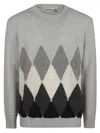 Ballantyne Luxurious Cashmere Sweater With Sophisticated Diamond Pattern And Classic Fit In Grey