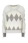 Ballantyne Knitwear With Argyle Pattern And Ruffle In Neutral