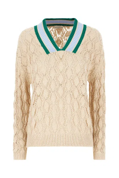 Ballantyne Cable Knit V-neck Sweater In Neutral