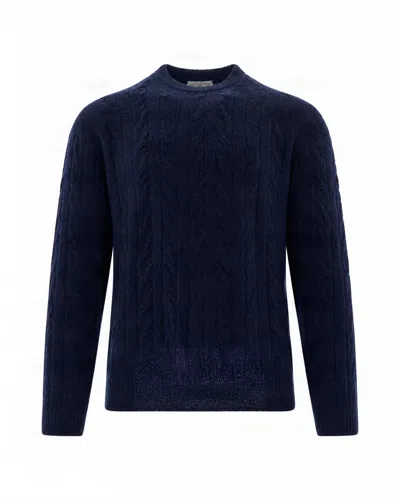 Ballantyne Navy Cable Knit Wool-blend Sweater In Blue