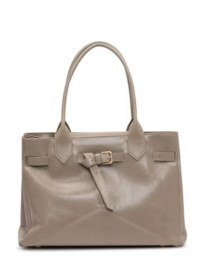 Ballantyne Medium Waxy Pull-up Leather Tote Bag In Ghiaia