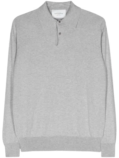 Ballantyne Mélange-effect Knitted Polo Shirt In Grey