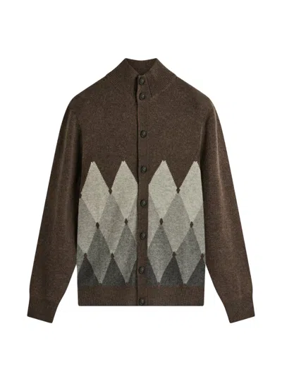 Ballantyne Men's Diamond Cardigan In Brown