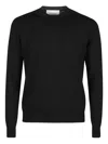 Ballantyne Crew Neck Merino Wool Sweater With Ribbed Cuffs In Blue