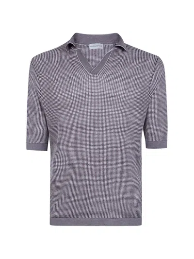 Ballantyne Micro-check Collared T-shirt In Gray