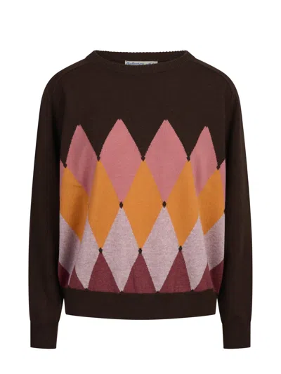 Ballantyne Multicolor Argyle Cashmere Crew-neck Sweater In Brown