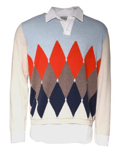 Pre-owned Ballantyne Multicolor Patterned Collared Long Sleeves Pullover Men's Sweater ()
